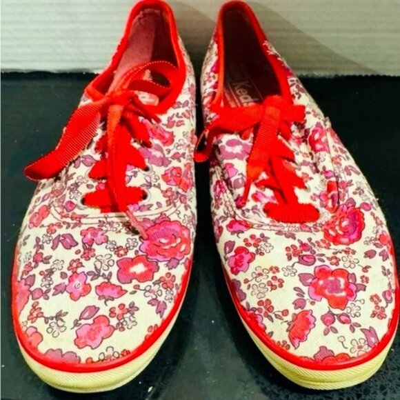 Keds Red Floral Ribbon lace canvas US6.5  street style classic comfort celebrity - Picture 2 of 6